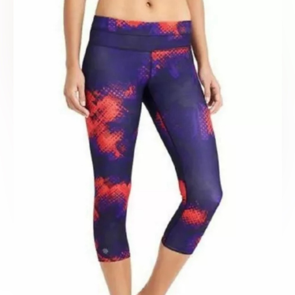 Athleta Electro Sonar Vibrant Cobalt & orange capri leggings size XS